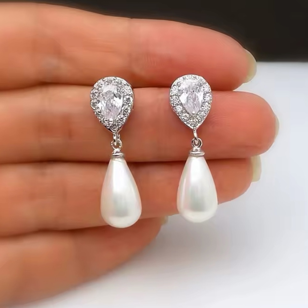 Sterling Silver Cubic Zirconia Pearl Earrings